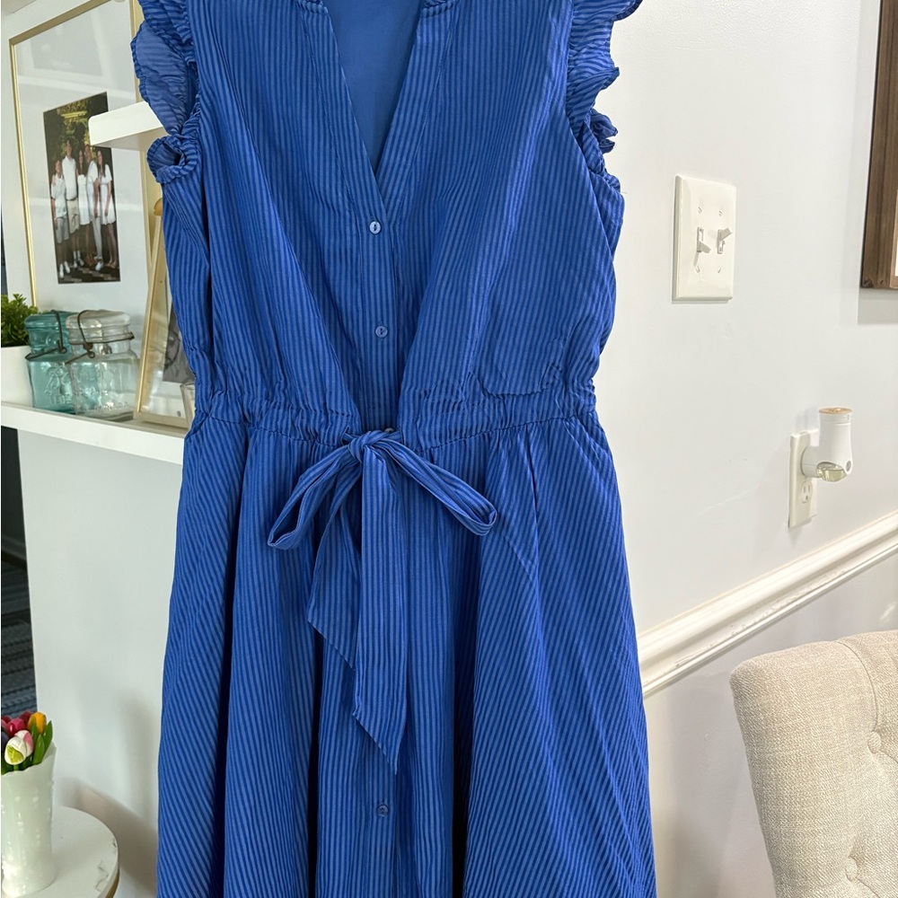 Elegant Blue Asymmetrical Dress with Pockets!!!